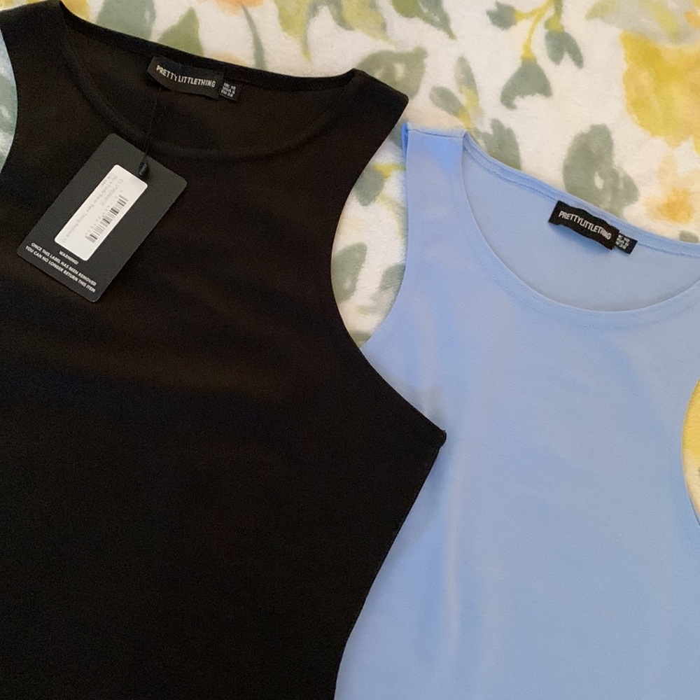 1 BLK & 1 BBYBLUE Ponte Racer Back Thong Bodysuit